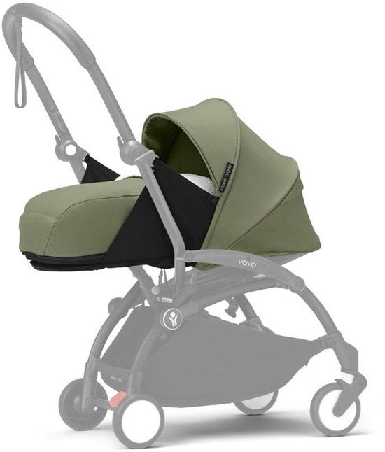 Stokke YOYO 0+ Newborn Pack, Olive – Inklusive Matratze, ausziehbarem Sonnendach und Fünf-Punkt-Gurt – Erfordert einen YOYO-Rahmen (separat erhältlich)