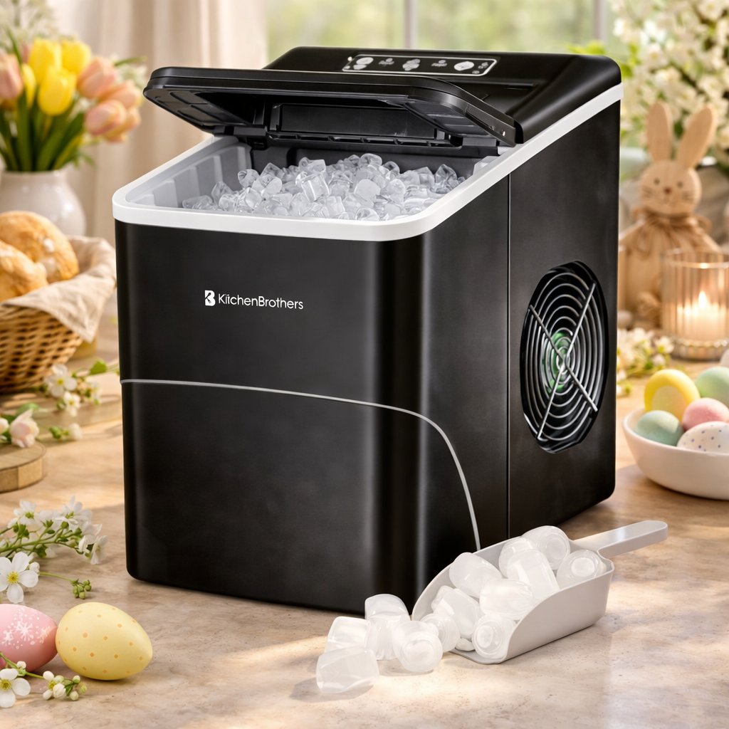 KitchenBrothers Eiswürfelbereiter - 2 Liter - Mit Eisportionierer - Schwarz