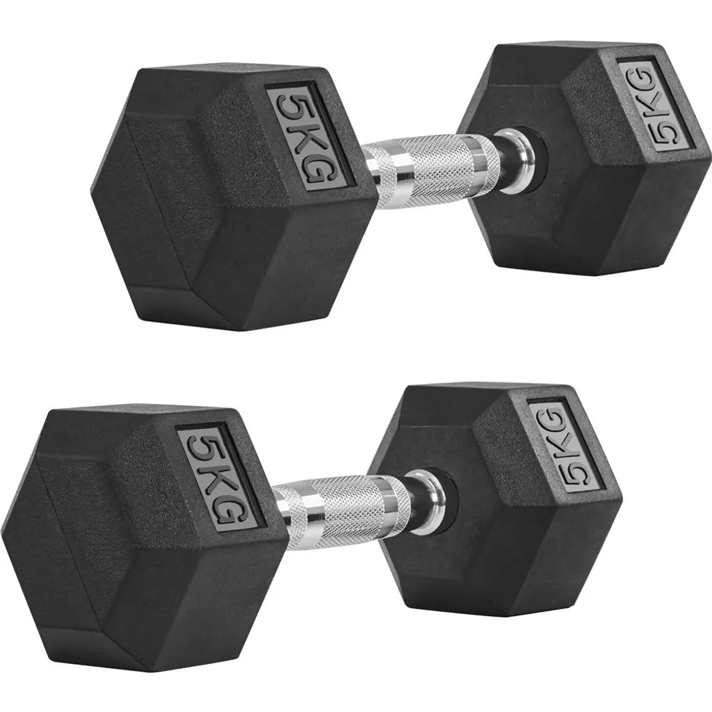 Yaheetech Hex-Hantelset, 2 x 5 kg – Schwarz – Gummi-Hanteln mit rutschfestem Griff