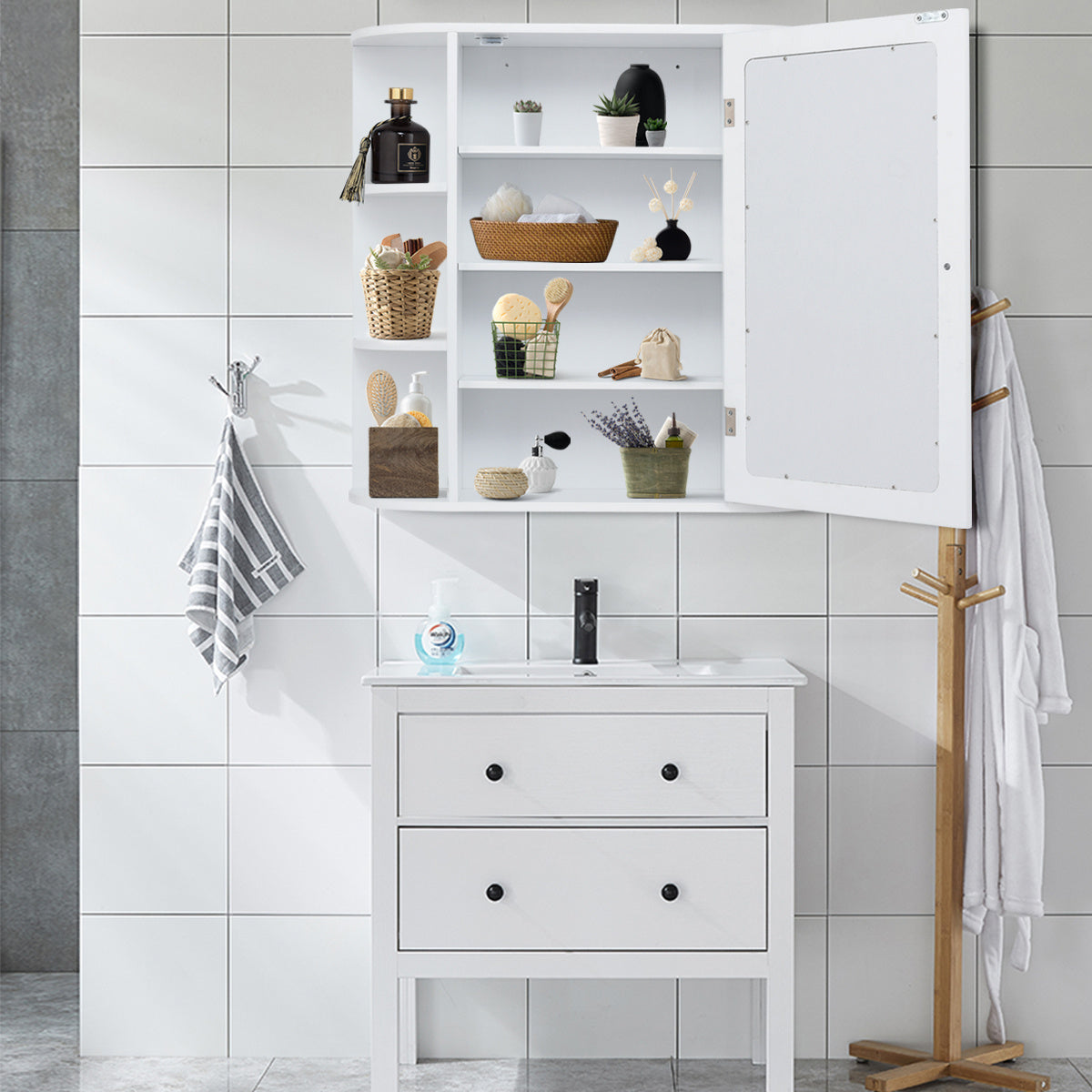 Coast Wandschrank - Mit Spiegeltür und Einlegeböden - 65 x 17 x 63 cm - Weiß