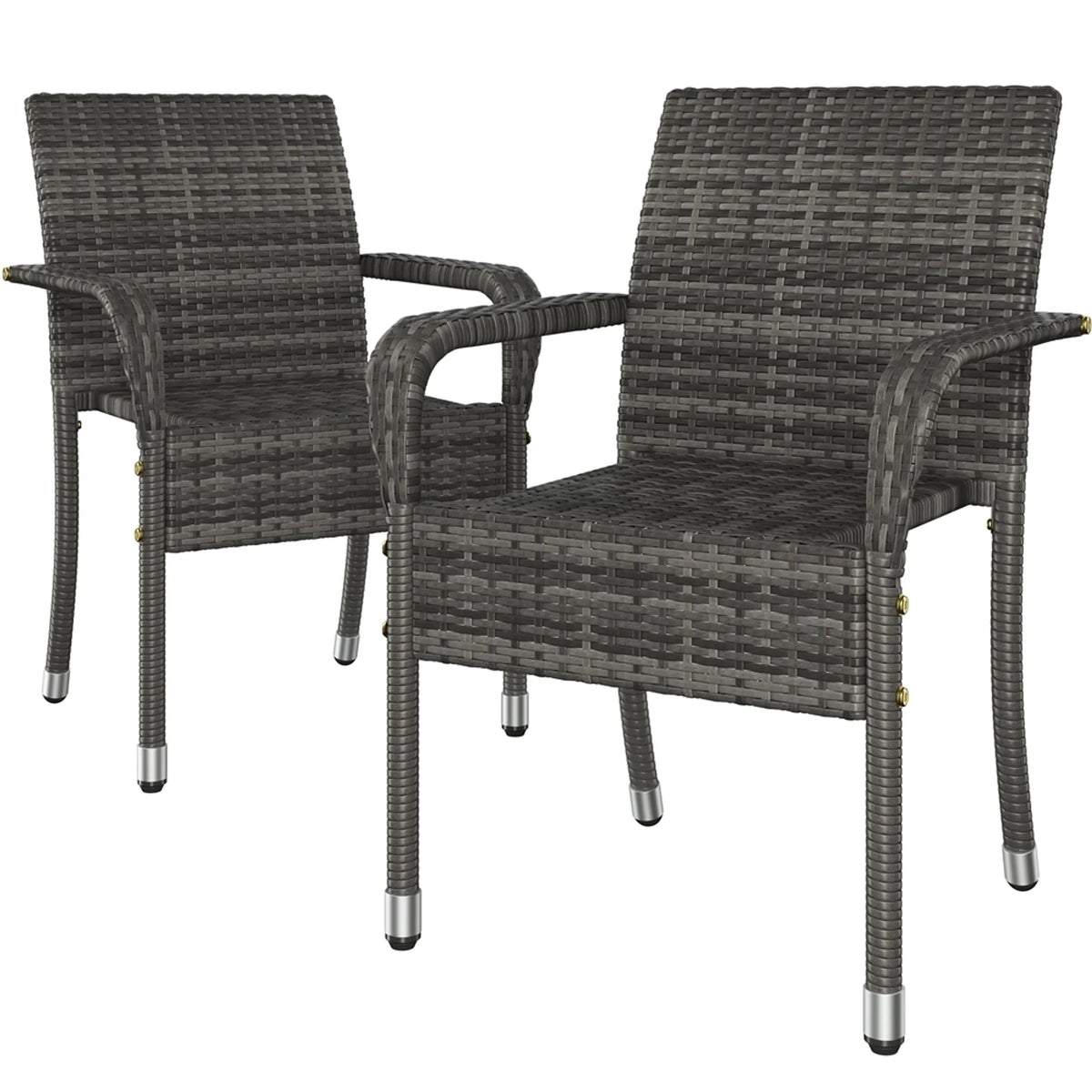Yaheetech 2er-Set stapelbare Gartenstühle aus PE-Rattan, 58 x 58 x 84 cm – stilvolles Grau – Rattan und Metall