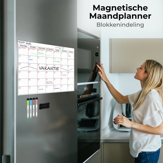 Systemyze Monatsplaner Whiteboard - Magnetische Planungstafel - Magnetischer Wochenplaner - Inklusive Marker & Radiergummi - A3 Format