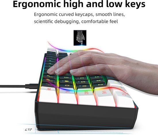 HXSJ V700 RGB Kompakte Gaming-Tastatur Qwerty 61 Tasten Backlight-Effekt Schwarz/Weiß