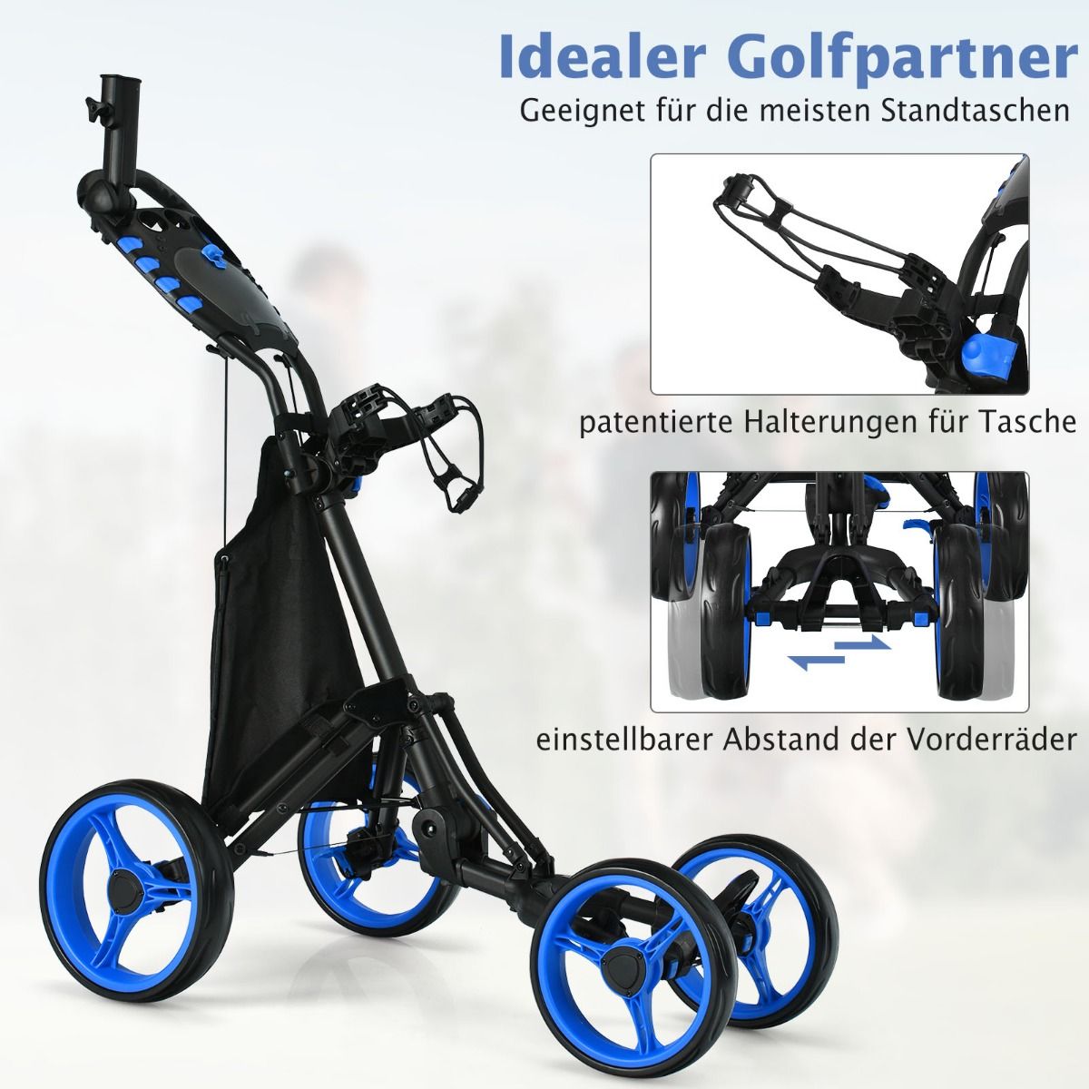 Coast Golf-Trolley – 4 Räder – zusammenklappbar – Aluminium – blau
