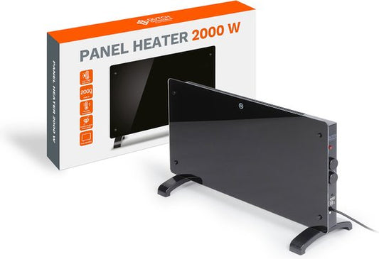 Dutch Originals - Konvektor - 2000 W - Schwarz - Einstellbarer Timer - 2 Heizstufen - Gehärtetes Glas - 42,5 x 24 x 77 cm