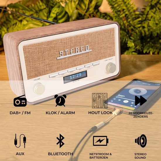 Denver DAB18LW DAB-Radio - Bluetooth - DAB+/ FM - Batterien & Netzanschluss - Braun