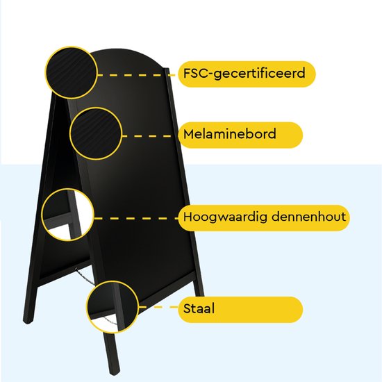 BRASQ Kreidetafel „Elegance“ Schwarz – 70 x 130 cm – Kreidetafel – Werbetafel – Straßentafel – beidseitig beschreibbar – für den Innen- und Außenbereich – Gastronomie