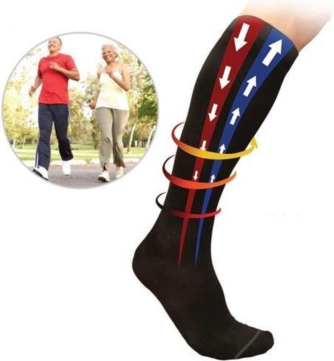 Duopack Kompressionsstrümpfe / Stützstrümpfe Unisex - Schwarz - Größe 41-46 - 2 Paar