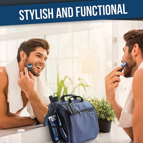 Plugstore – Hängende Kulturtasche für Männer und Frauen, perfektes Reiseset für Make-up, Toilettenartikel und Kosmetik, kostenloses E-Book, blau (blau) – HTB-M-B