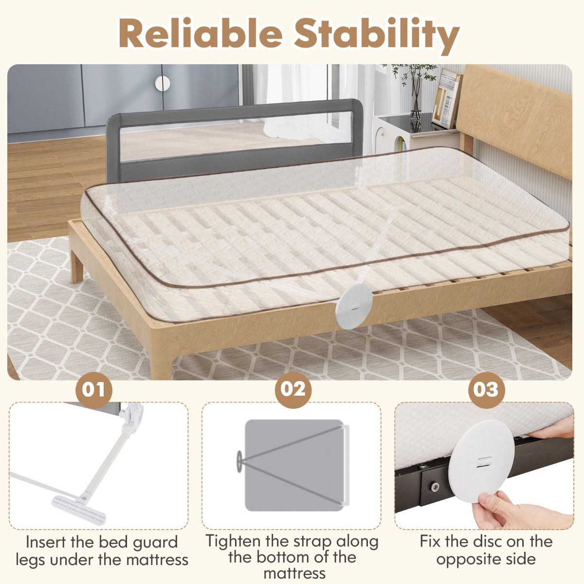 Coast 150 cm langes faltbares Bettgitter für Kleinkinder mit abnehmbarem Bezug - Grau