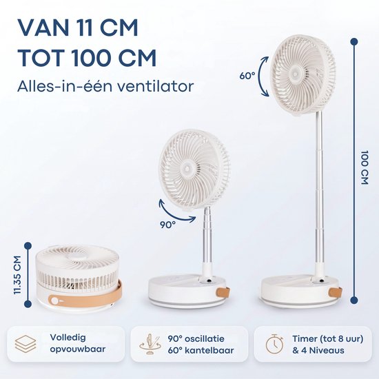 Aironex faltbarer, tragbarer Ventilator – Leiser Tisch- und Standventilator – USB-aufladbar und kabellos mit LED-Licht – Kompakter Mini-Ventilator für Schreibtisch, Schlafzimmer, Zuhause, Büro und Camping – Ventilatoren