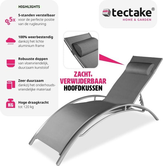 tectake 2er-Set Gartenliegen - Grau Aluminium