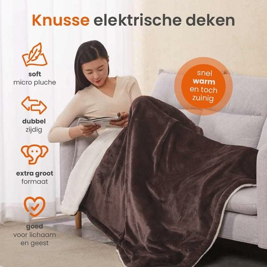 Goliving Elektrische Heizdecke - 3 Wärmestufen - Waschmaschinenfest - 120W - 2,5 Meter Kabel - 160 x 120 cm - Braun