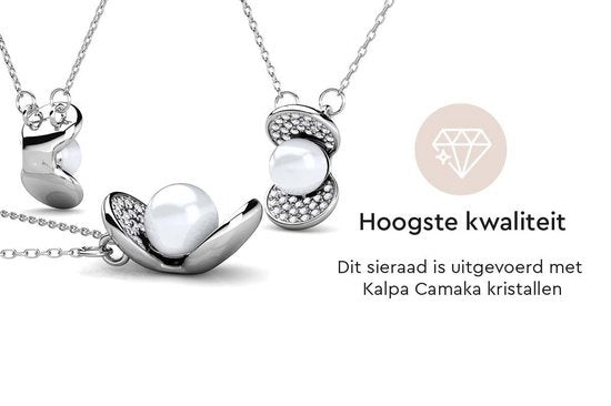 Yolora Damenhalskette mit Anhänger - Perle und 52 Kalpa Camaka Kristalle - Silber - 18K Weißgold vergoldet - Damenhalskette Silber - Schmuck - Luxuriöse Geschenkbox - Geschenkbox - Exklusive Geschenkbox - Schöne Geschenkverpackung