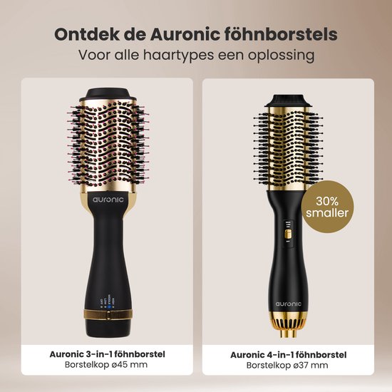 Auronic 4-in-1 Haartrocknerbürste - Airstyler - Kämme - Styles - Locken - Föhnen - 37 mm Lockenbürste - 360 Grad Luftstrom - Schwarz/Gold