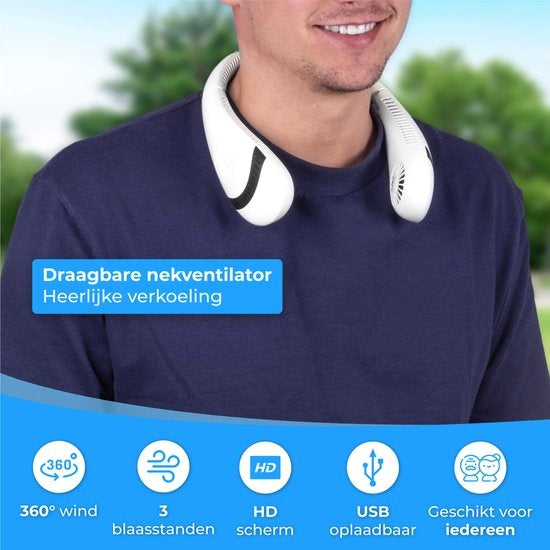 Nuvance - Nackenventilator - Nackenventilator - 3 Stufen - wiederaufladbarer Nackenventilator - Gesichtsventilator - Nackenventilator