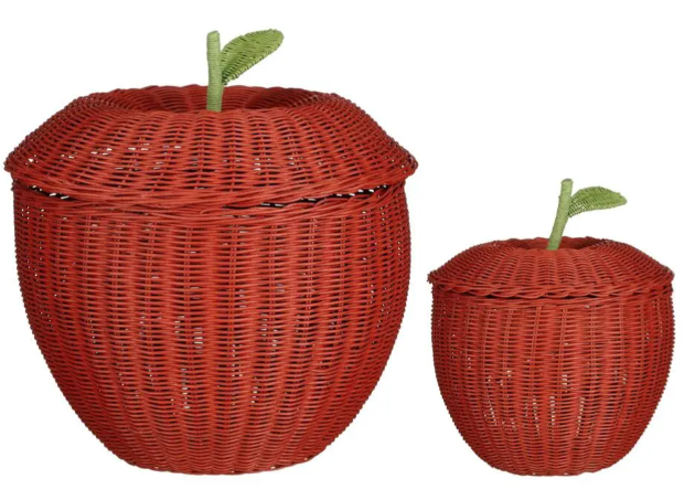 Mica Decorations Aufbewahrungskörbe in Apfelform, 2er-Set – Rot/Grün – Ø 30 x H 48 cm und Ø 15 x H 25 cm – Rattan
