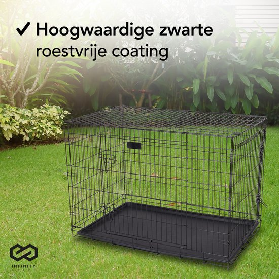 Infinity Goods Hundebank - Bank für Hunde - Größe L - klappbar - 91 x 58 x 65 CM - 2 Türen - Schwarz