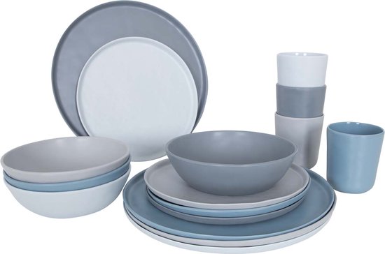 Bo-Camp – Geschirr – Molvadite – 16-teilig – Blau/Grau
