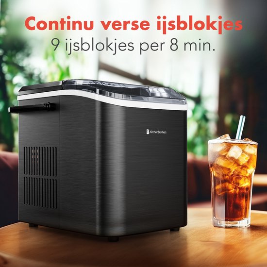 KitchenBrothers Eiswürfelbereiter - 1.5L - Eiswürfelbereiter - Eisportionierer - 12kg/24 Stunden - Tragbar - Selbstreinigungsfunktion - Rotguss-Edelstahl