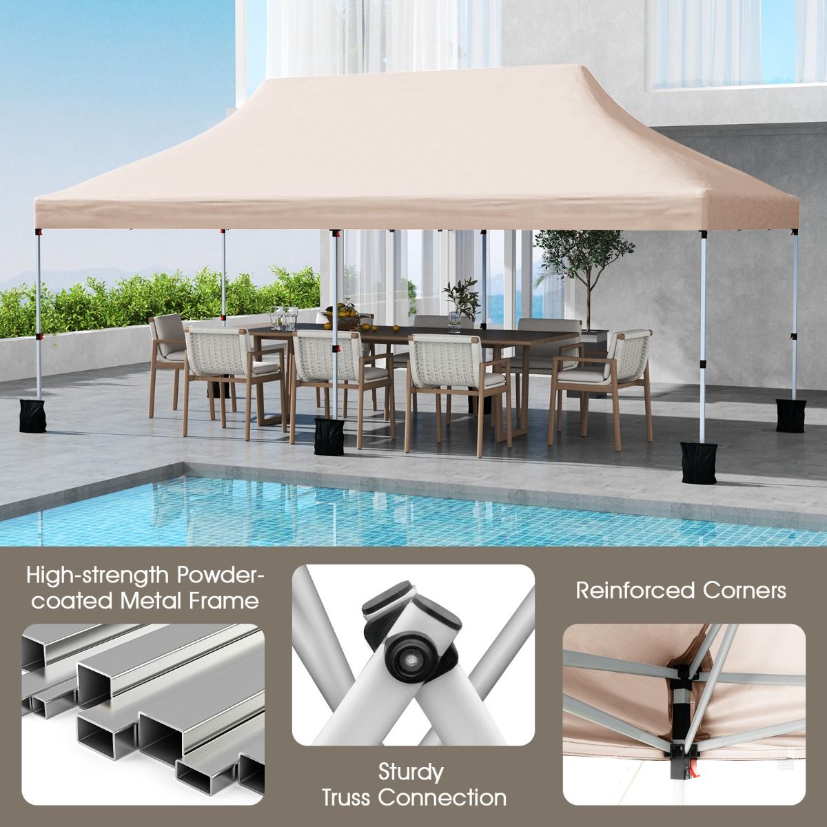 Coast Faltbares Gartenpavillon – Wasserdichtes Partyzelt – Sonnenschutz – 300 x 600 cm – Beige