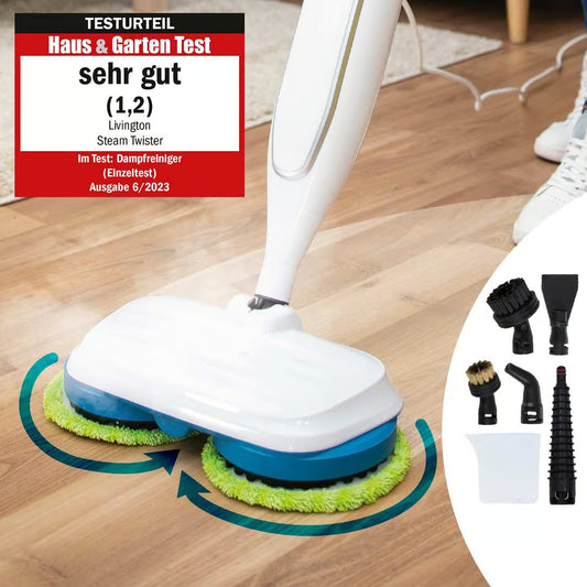 Livington Steam Twister Dampfreiniger – Rotierender Reinigungskopf – 3-stufige Dampfregulierung – inklusive Zubehör