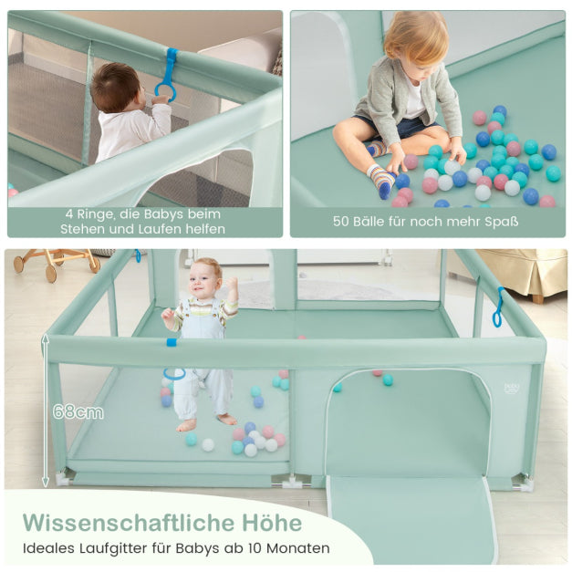 Coast Baby Box - BPA-frei - Türbox - 4 Griffe & 50 Ozeanbälle - 200 x 180cm - Grün