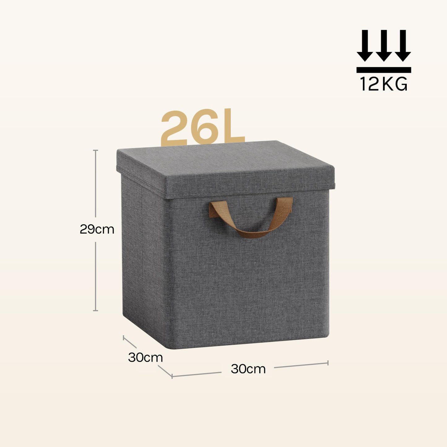 WOLTU Aufbewahrungsbox – zusammenklappbar – mit Deckel – 5 Stück – 30 x 30 x 29 cm – grau