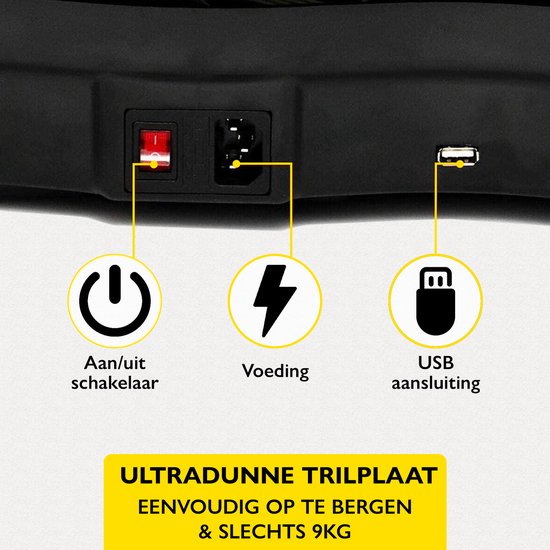 Zoluko - Fitness Vibrationsplatte - mit Bluetooth Funktion - Inkl. E-Book, Widerstandsbänder und Fernbedienung - USB Anschluss - Anti-Rutsch Gummi - Schwarz