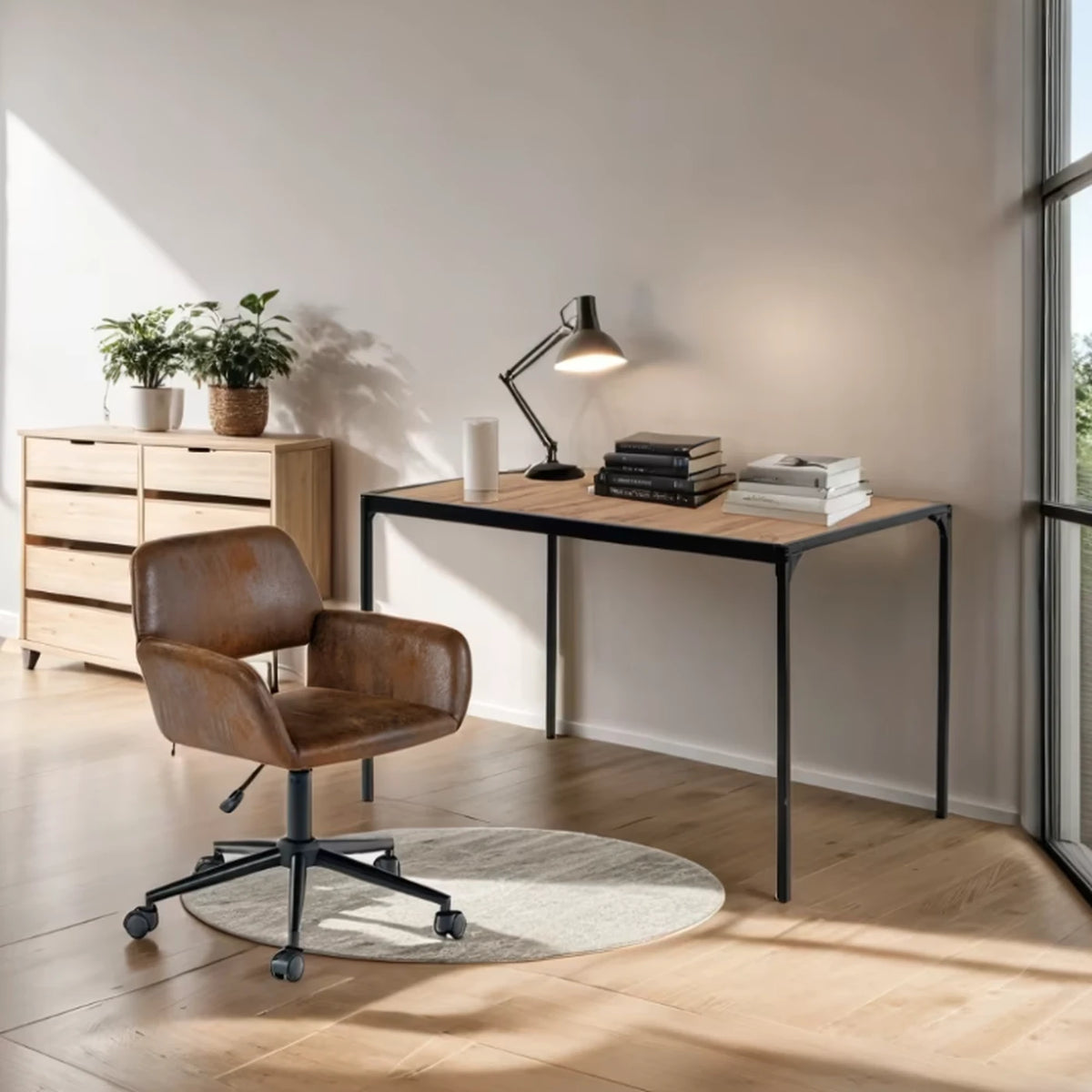 Urban Meuble Esstisch 120 x 75 cm – Holzoptik – Schwarzes Metallgestell – Minimalistisch