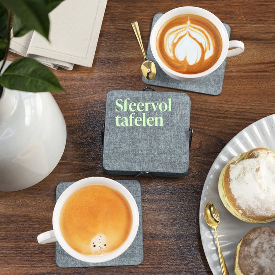 Castagnola Untersetzer aus Kunstleder – Untersetzer für Gläser – Design-Untersetzer mit Halter – Untersetzer-Set aus Kunstleder mit Metallhalter – Leder – 10er-Set – Blau meliert – 10 x 10 cm