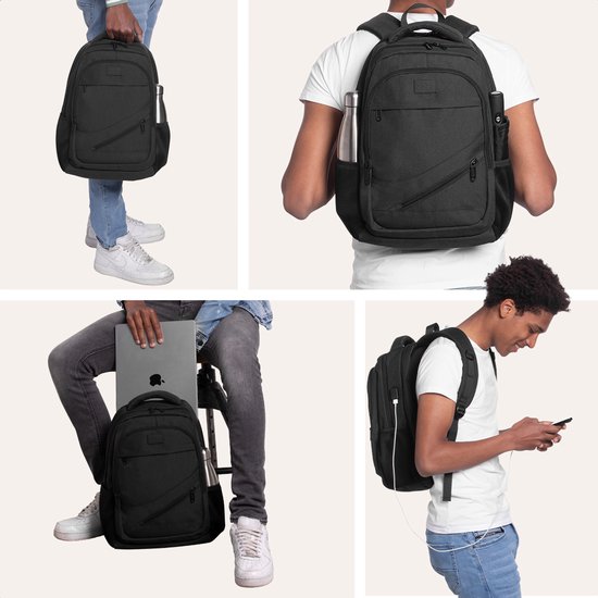 TRVLMORE Rucksack mit Lifetime - Rucksack mit 15.6 Zoll Laptopfach - Schultasche - Spritzwassergeschützt - Männer und Frauen - Jungen und Mädchen - 28L - Schwarz