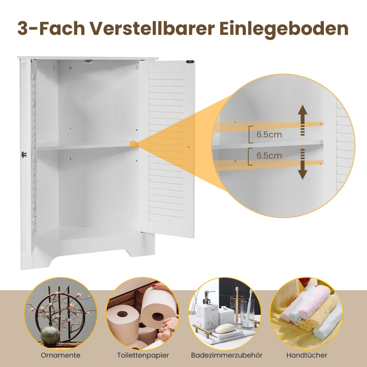 Coast Eckschrank - Lattentür - Verstellbarer Einlegeboden - MDF - 63 x 32 x 81,5 cm - Weiß