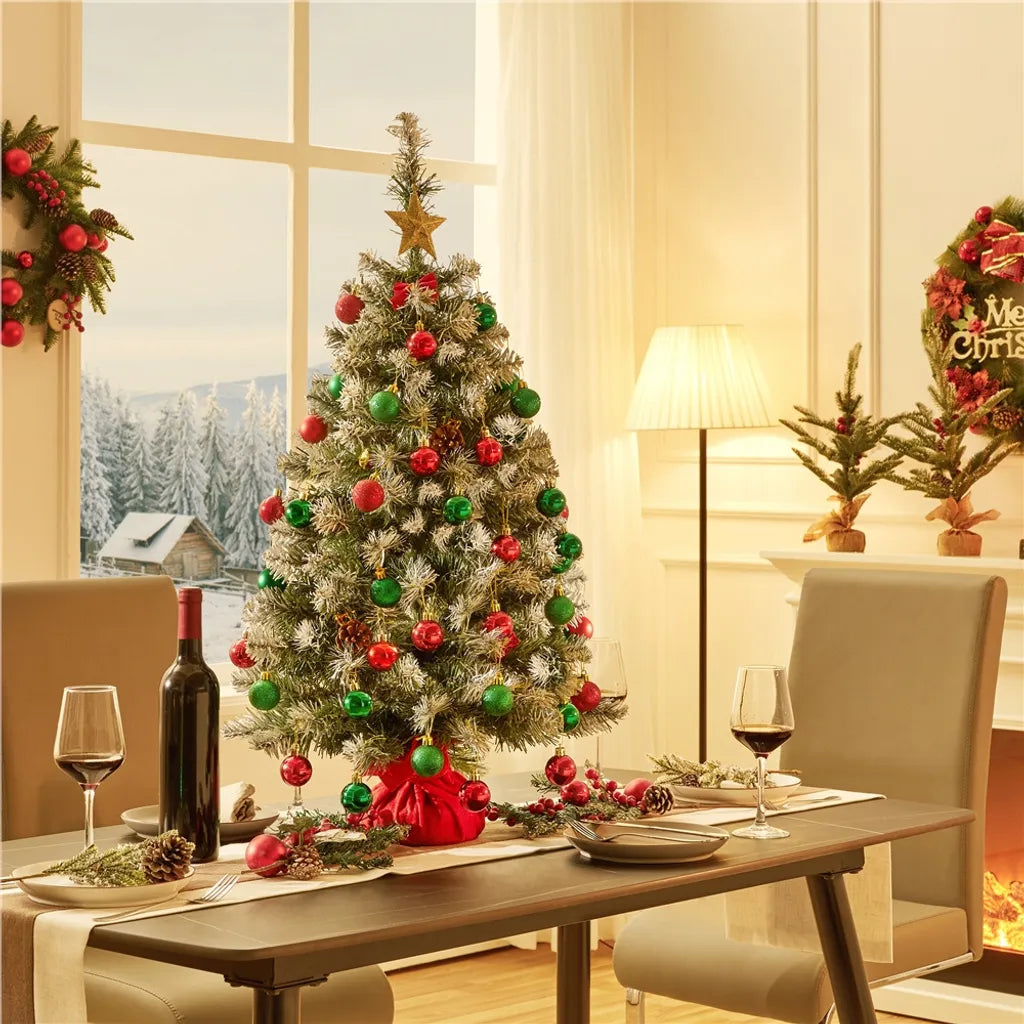 Yaheetech Künstlicher Weihnachtsbaum - 90 cm - Schnee-Effekt - Tischplatte - 96 Zweigspitzen - Standard - Grün