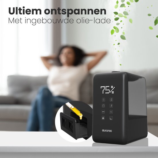 Auronic Luftbefeuchter - 3 Wärmestufen - 6L Tankkapazität - 70m2 - Wasserfilter inklusive - Schwarz
