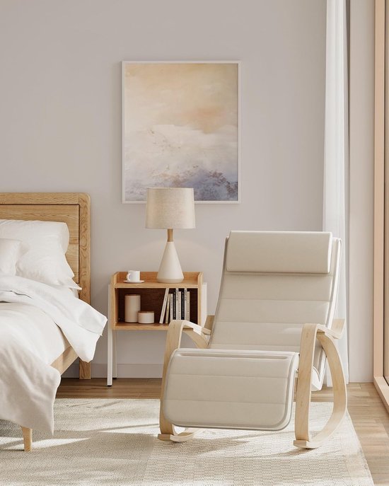 Songmics Schaukelstuhl und Relaxsessel mit 5-fach verstellbarer Fußstütze, Tragkraft 150 kg | 5-fach verstellbare Fußstütze für Schlafzimmer und Wohnzimmer, Beige Natur LYY010WZ01