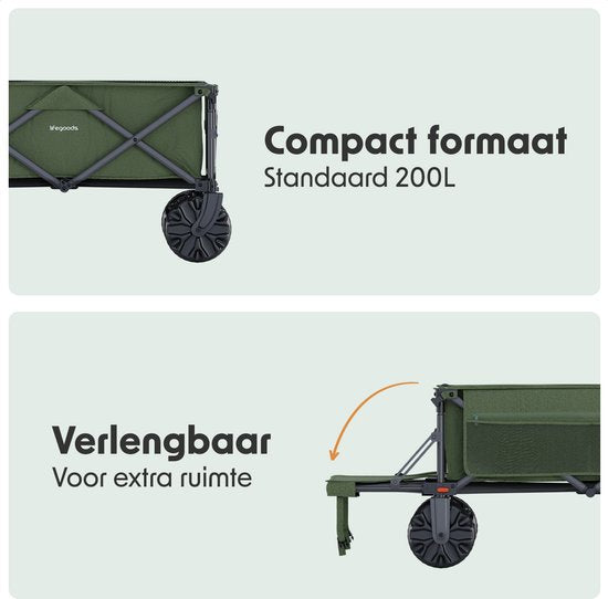 LifeGoods Wagon - Faltbarer Wagen - 130KG - 200L - faltbar - mit Schutzhülle - Grün