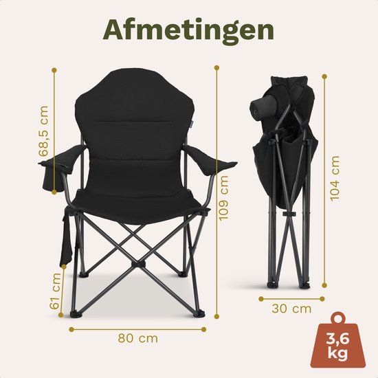 TRVLMORE Campingstuhl XXL - faltbar - 160KG Tragkraft - Inkl. Tragetasche - Klappstuhl - Angelstuhl - Campingstuhl - Klappstuhl - Schwarz