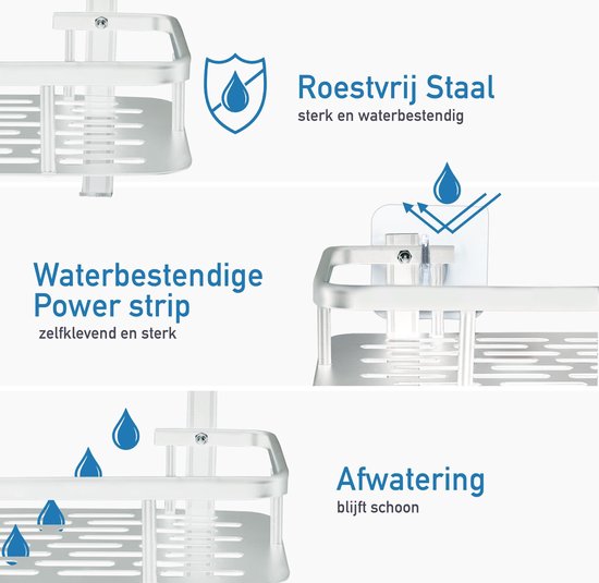 Happy Goods 2-stöckiges Duschregal ohne Bohren - Badezimmerregal - Duschregal silber hängend - Inkl 2 Haken - Badezimmerzubehör - Wandregal