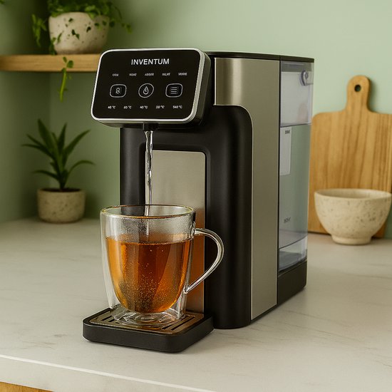 Inventum HWD725B Heißwasserspender - Fassungsvermögen 2 Liter - 45°C bis 100°C - Touch-Display - BPA-frei - Wasserkocher - Heißwasserhahn - Anti-Kalk-Filter - 2600 Watt - Schwarz/RVS