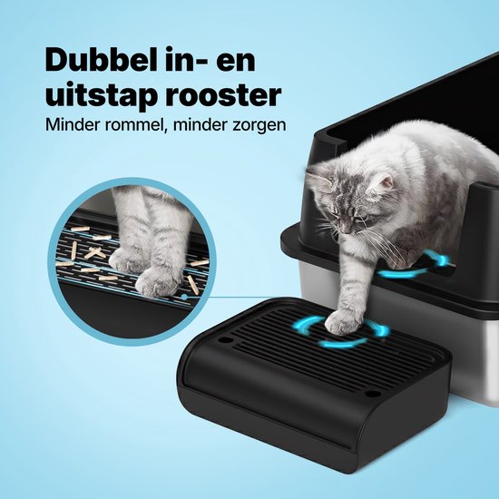 Jake und Jacky Edelstahl-Katzenklo – Katzen-Toilette aus Edelstahl – inkl. Katzenschaufel mit Halter und Streuauffang-Trittstufe – 2-in-1-Katzenklo mit abnehmbarem Deckel – 60 x 40 x 38 cm – Schwarz