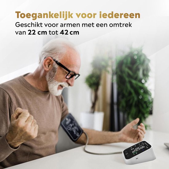 MostEssential Premium Oberarm-Blutdruckmessgerät - Herzfrequenzmesser - 398 Messwerte Speicher - USB-C-Kabel enthalten - 30S