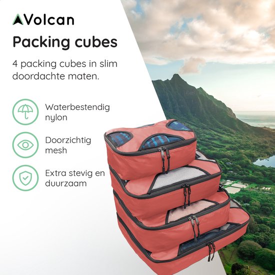 Volcan Packwürfel – Koffer-Organizer-Set – Rucksack und Koffer – 4-teilig – Reise-Würfel – Rosa
