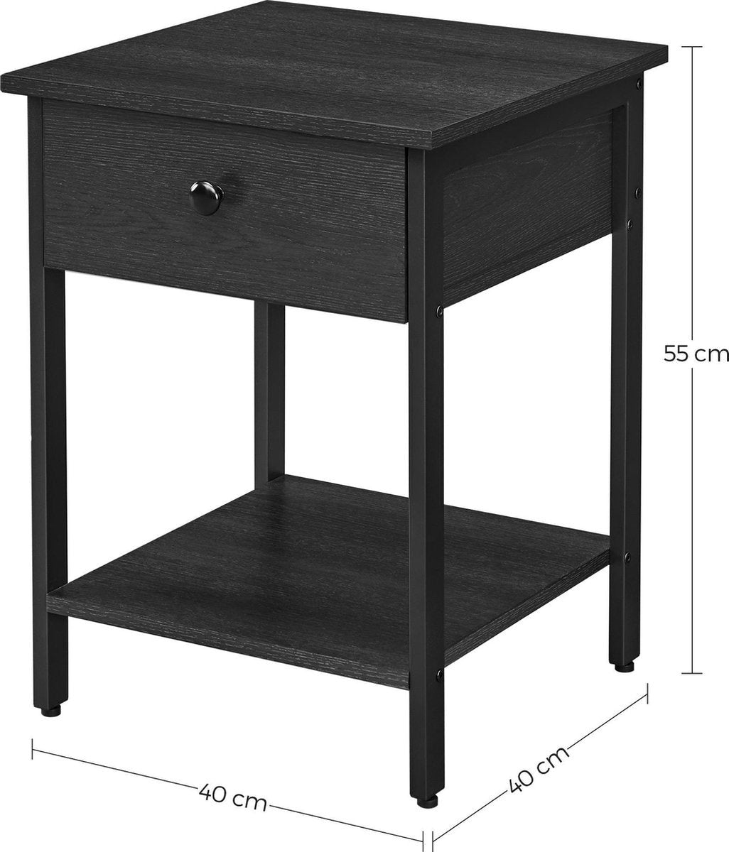 O'DADDYÂ® Nachttische industrial - Beistelltisch - Nachttisch mit Schublade - 40 x 40 x 55 cm - schwarz/dunkelgrau