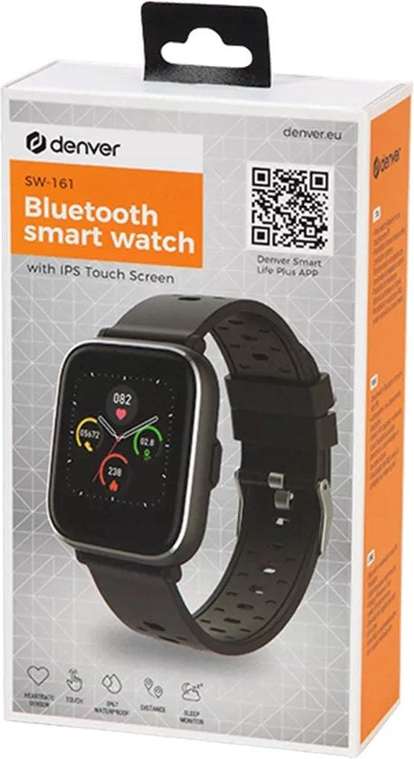 Denver Smartwatch mit Schrittzähler - Sportuhr mit Herzfrequenzmesser und Schlaf-Aktivitäts-Tracker - SW161 - Schwarz