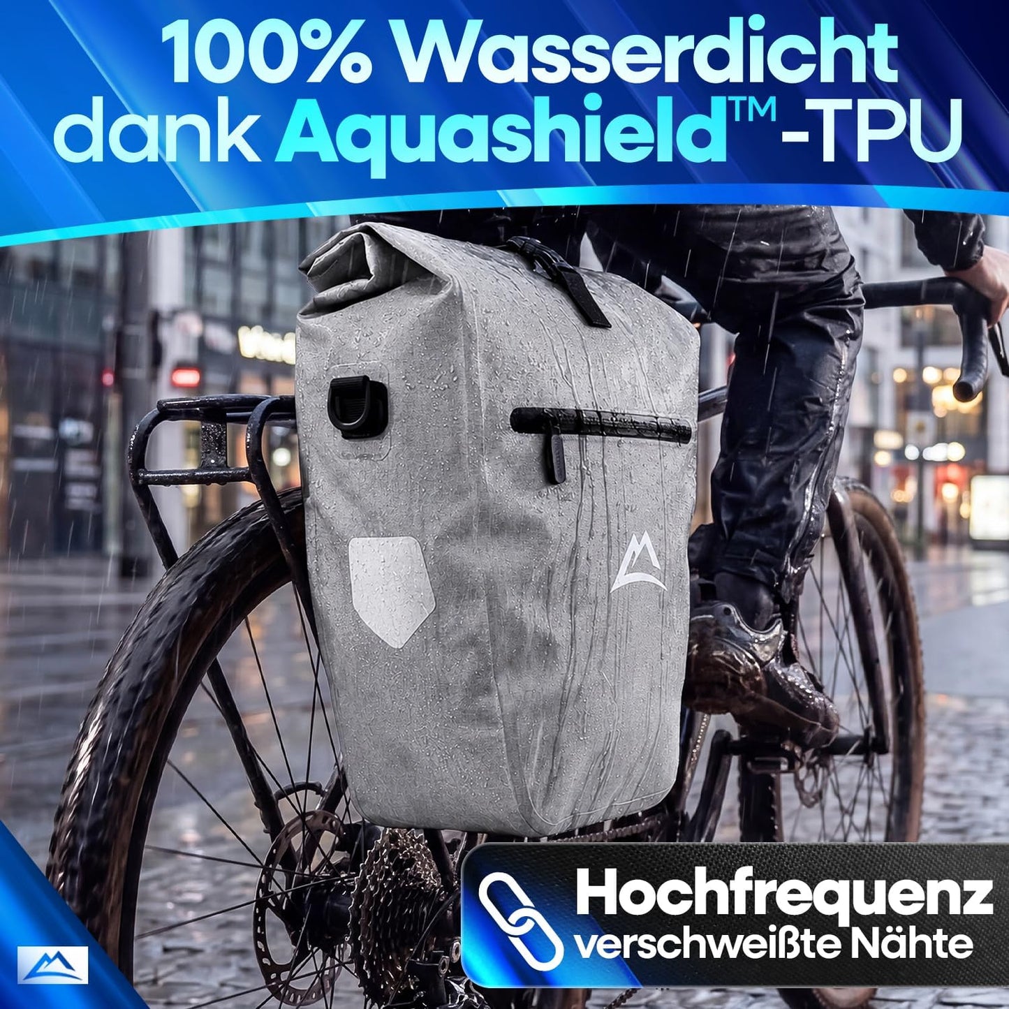 Nextcover Fahrradtasche 28 l – TPU – Rollverschluss/Schnalle – Gepäckträger – Grau