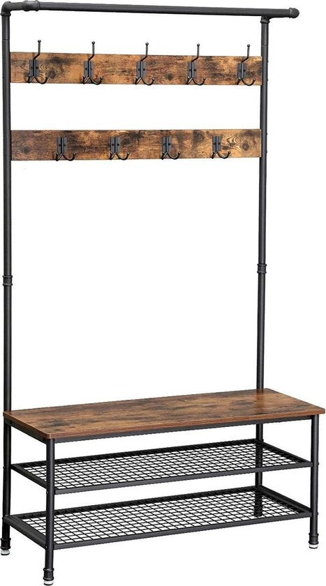 O'DADDYÂ¬Ã† Garderobenständer hochkant - Garderobe mit Schuhablage - 23 Haken 2 Lagen Schuhablage 10 Paar - Garderobe - 100 x 41,5 x 182 cm - braun
