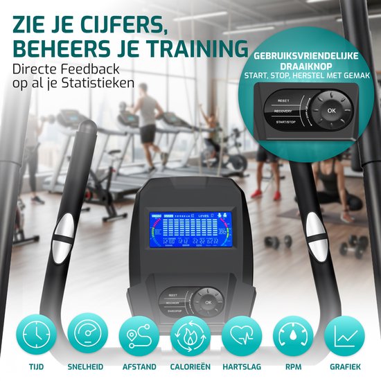 FITAGE Crosstrainer Low Noise - Crosstrainer mit Bluetooth Kinomap & Zwift - Fitnesstrainer mit 24 Trainingsprogrammen - Präziser Herzfrequenzmesser
