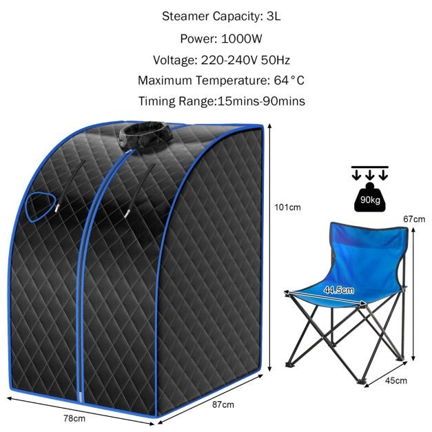 Coast tragbare Dampfsauna 3L - 78 x 87 x 101 cm - schwarz