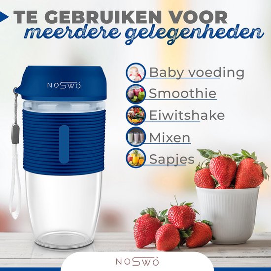 Noswo Blender To Go - Tragbarer Mixer - Tragbarer Mixer - Mini-Mixer für unterwegs - Smoothie Maker - Kabelloser Mixer - Blau